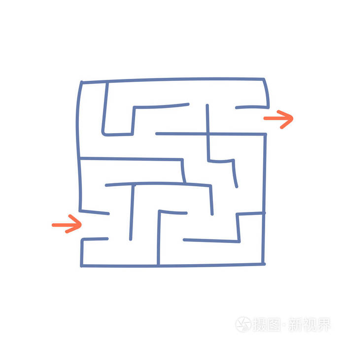 插画 方形迷宫. 孩子们的游戏. 儿童拼图. 容易的难度水平. 手绘.