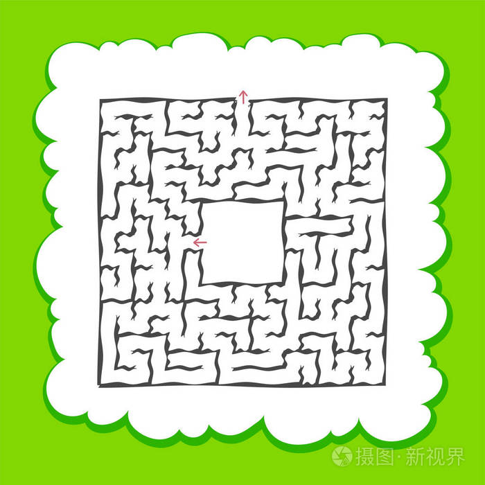 抽象的方形迷宫. 孩子们的游戏. 儿童拼图. 迷宫难题. 平面矢量插图.