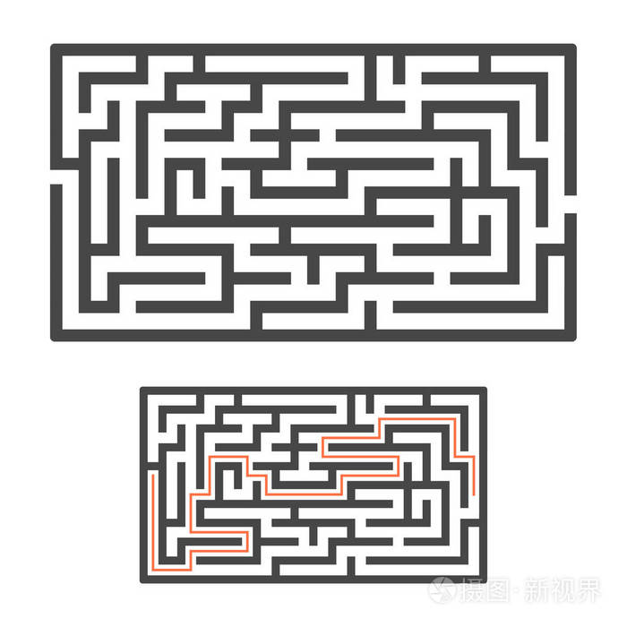 抽象的长方形迷宫. 孩子们的游戏. 儿童拼图. 一个入口一个出口.