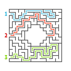三个入口一个出口. 迷宫难题. 在白色背景上隔离的平面矢量插图.