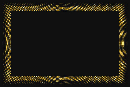 金色闪光半色调虚线框架隔离在黑色. 纸屑的黄金爆炸.