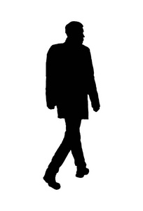侧视成人男子背包行走孤立轮廓黑色图形白色背景