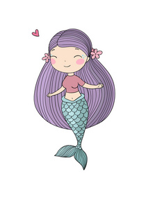 可爱的卡通小美人鱼。警笛。海主题