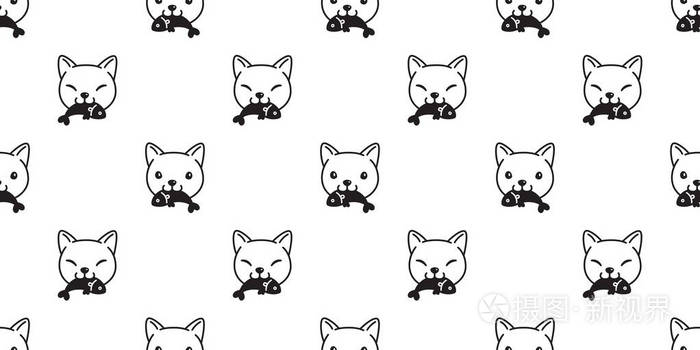猫无缝图案矢量小猫吃鱼鲑鱼金枪鱼围巾隔离卡通重复墙纸瓷砖背景插图白色