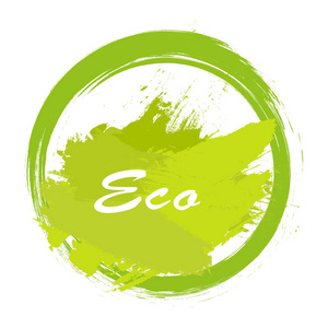 生态标签矢量，圆徽，彩绘图标为天然产品包装，服装和食品包装。生态标志，生态标志圈，树叶图标