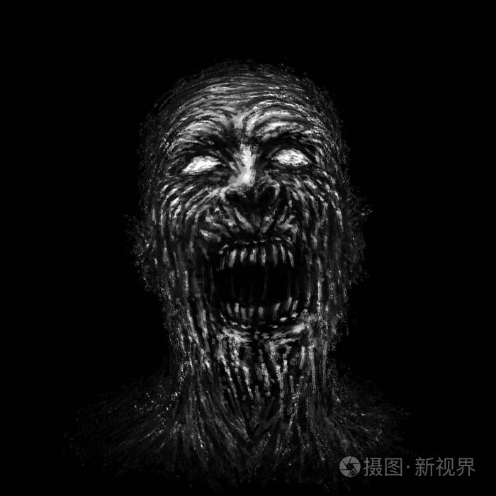 黑色背景上愤怒的僵尸脸 恐怖小说的插图 画怪物的角色 照片 正版商用图片15b0eh 摄图新视界