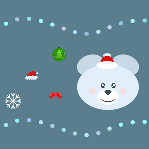 新年卡片弓熊圣诞球雪花圣诞帽背景