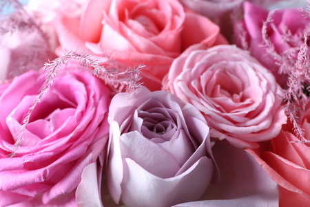 美丽的玫瑰花束特写