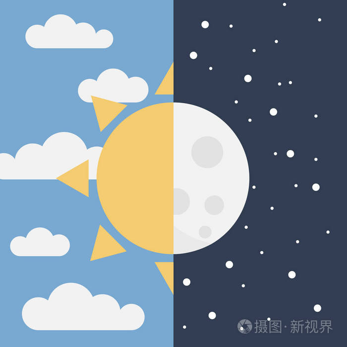 彩色太阳和月亮日夜概念矢量插图