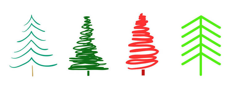 白色的圣诞树。 设置孤立背景上的图标。 几何艺术。 用于多边形的物品，海报，T恤和纺织品。 彩色插图