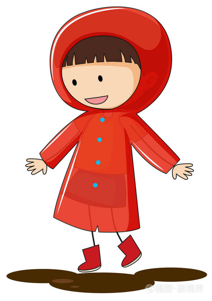 一个戴雨衣插图的涂鸦孩子