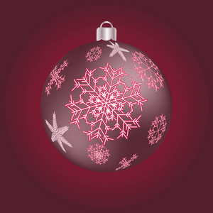 美丽的节日圣诞明信片与新年圆紫色球, 圣诞树装饰与雪花图案