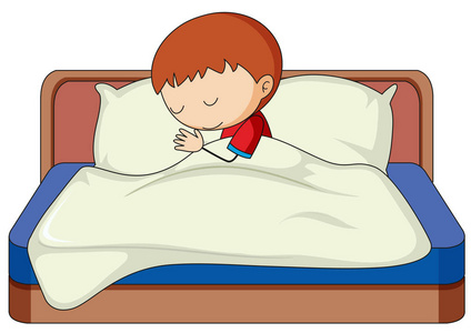 一个男孩睡在床上的插图上