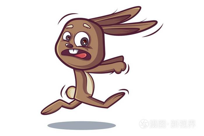 可爱兔子跑步的矢量卡通插图孤立在白色背景上