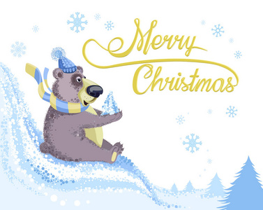圣诞贺卡。 可爱的熊。 矢量图。