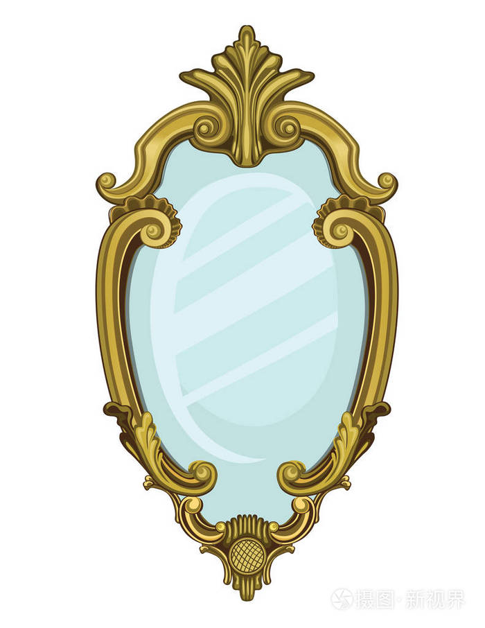 金色复古镜子隔离在白色背景上矢量插图矢量插图