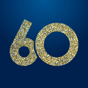数字6060岁的标志型. 孤立的金色抽象点图形符号为60%.