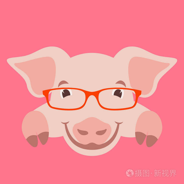 动画片猪面孔在眼镜向量例证前面