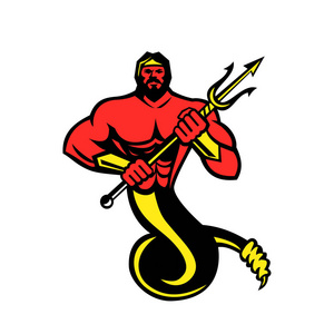 一个可怕的蛇形巨人和最致命的生物在希腊神话中,持有三叉戟从前面从