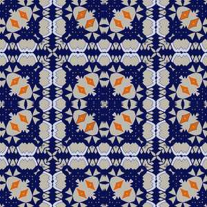 华丽的无缝图案，白色，蓝色，橙色，摩洛哥，葡萄牙瓷砖，杜鹃花装饰。 可用于壁纸图案填充网页背景，表面纹理。 矢量插图