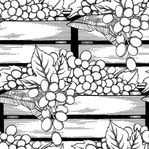 用树叶装饰的图文木制葡萄盒