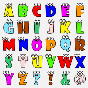 卡通风格多色字母白色背景上孤立字符的矢量图照片