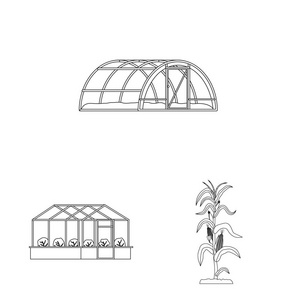 温室和植物标志的向量例证。收集温室和花园矢量图标的股票