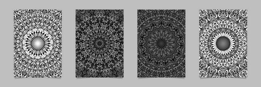 灰色抽象的花卉万花筒曼陀罗图案页背景模板集