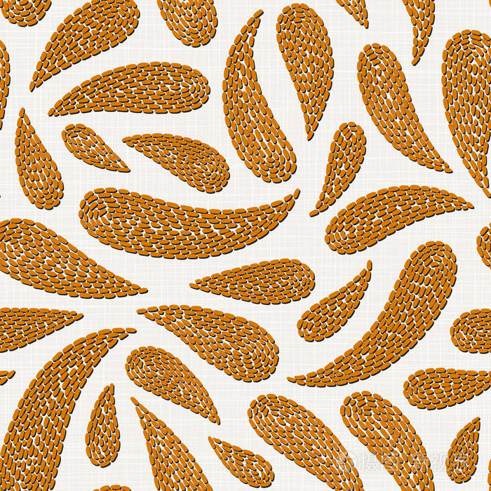 刺绣花卉无缝图案上的亚麻布纹理纺织家居装饰时尚面料