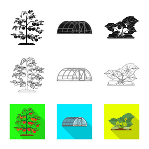 温室和植物标志的向量例证。一套温室和花园矢量图标的股票
