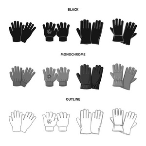 手套和冬天标志的向量例证。一套手套和设备矢量图标股票
