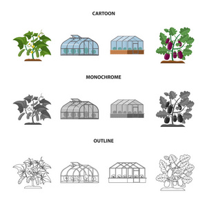 温室和植物标志的向量例证。网站的温室和花园股票符号收集