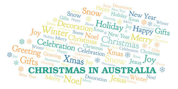 圣诞节在澳大利亚词云。WordCloud只用文字制作。