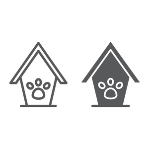宠物房子线和字形图标, 动物和家, 狗房子标志, 向量图形, 在白色背景的线性样式