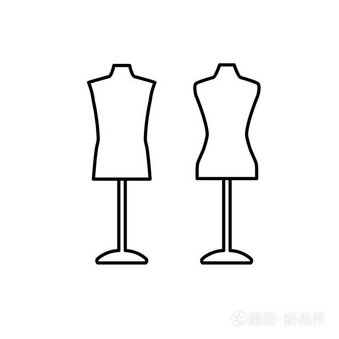 男女人体模型的黑白插图裁缝裁缝师假人服装形式的矢量线图标白色背景
