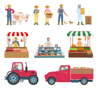 农民工作和销售向量插图图片