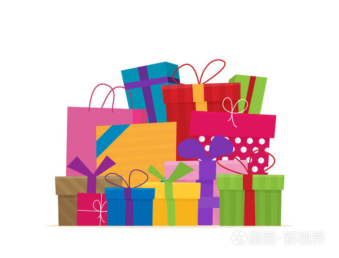 一堆礼物盒的矢量插图圣诞概念