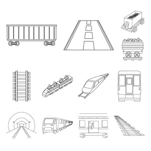 铁路和火车图标的向量例证。铁路和方式股票向量例证的集合