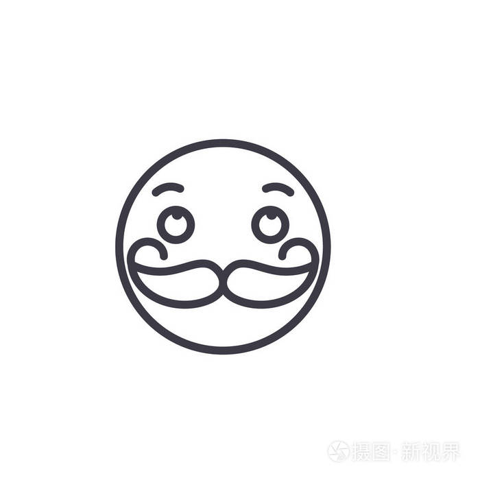 胡子表情符号概念线可编辑向量, 概念图标.
