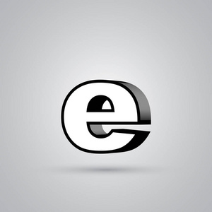 边框字体白色3d矢量字母e小写,黑色边框.