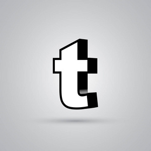 白色三维矢量字母t小写与黑色边框.