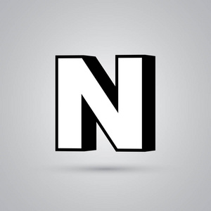 白色3d矢量字母n大写与黑色边框.