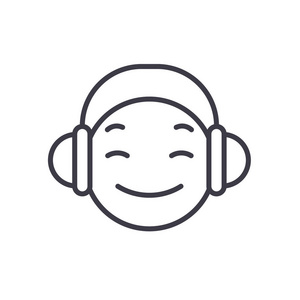 话筒的表情图dj 表情符号概念线可编辑向量, 概念图标.