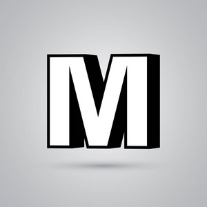 边框字体白色三维矢量字母m大写与黑色边框.