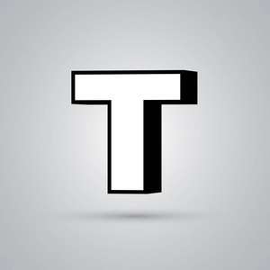 边框字体白色3d矢量字母t大写与黑色边框.