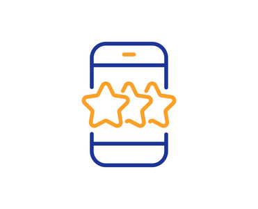 星线图标。 反馈评级电话标志。 顾客满意符号。 五颜六色的轮廓概念。 蓝色和橙色细线彩色明星图标。 向量