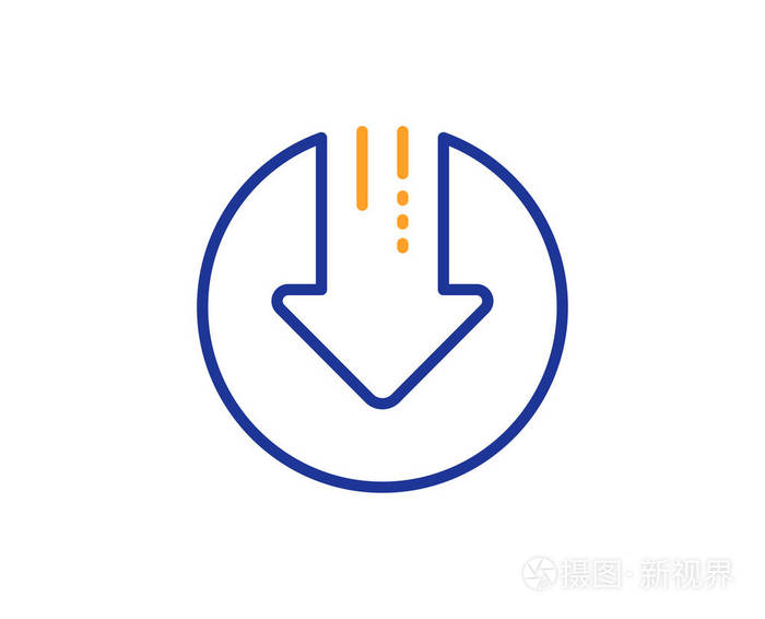 下载线图标. 向下箭头标志. 折扣符号. 五颜六色的轮廓概念.
