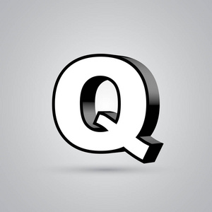 白色3d矢量字母q大写与黑色边框.