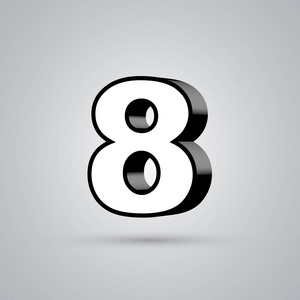 白色三维矢量数字8与黑色边界.