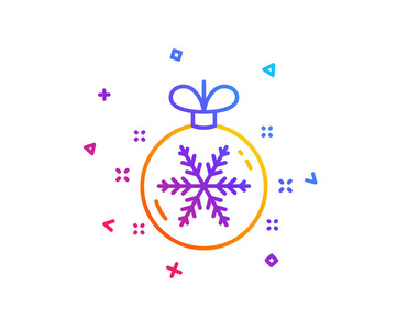 带有雪花线图标的圣诞球。 新年树装饰标志。 渐变线按钮。 圣诞球图标设计。 五颜六色的几何形状。 向量